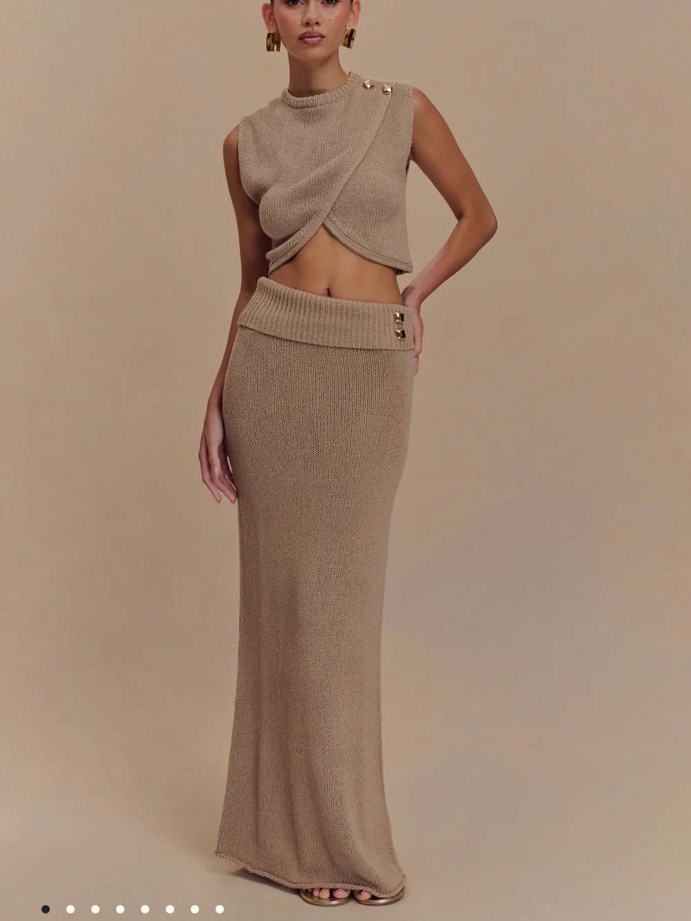Meshki Tan Knit Sleeveless Vest & Midi Skirt Set